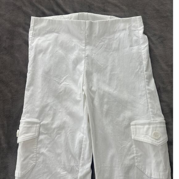 ELLIOTT LAUREN Womens Pants 8 White Cropped Pull On Stretch Pockets Ruched - Picture 3 of 12
